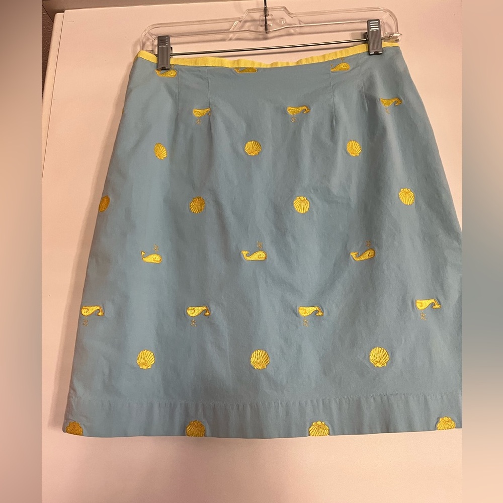 Vintage Lilly Pulitzer Blue A-Line Skirt with Yellow Embroidery EUC